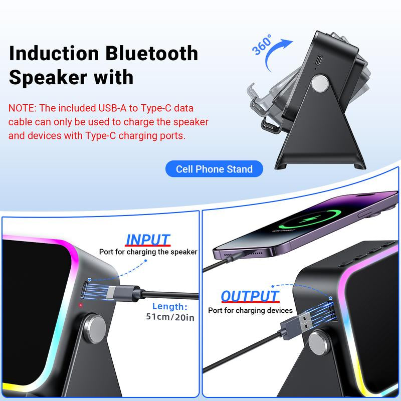 Revolutionary 5-in-1 Wireless Induction Speaker Stand with 3500mAh Power Bank and 360° Adjustable Design - Perfect for Music Lovers and Tech Enthusiasts