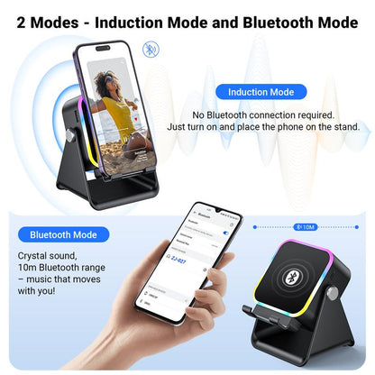 Revolutionary 5-in-1 Wireless Induction Speaker Stand with 3500mAh Power Bank and 360° Adjustable Design - Perfect for Music Lovers and Tech Enthusiasts