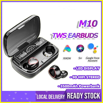 Experience Superior Sound with TWS M10 Wireless Bluetooth Headphones - 9D Stereo In-Ear Sports Earbuds with 3500mAh Charging Case and LED Display