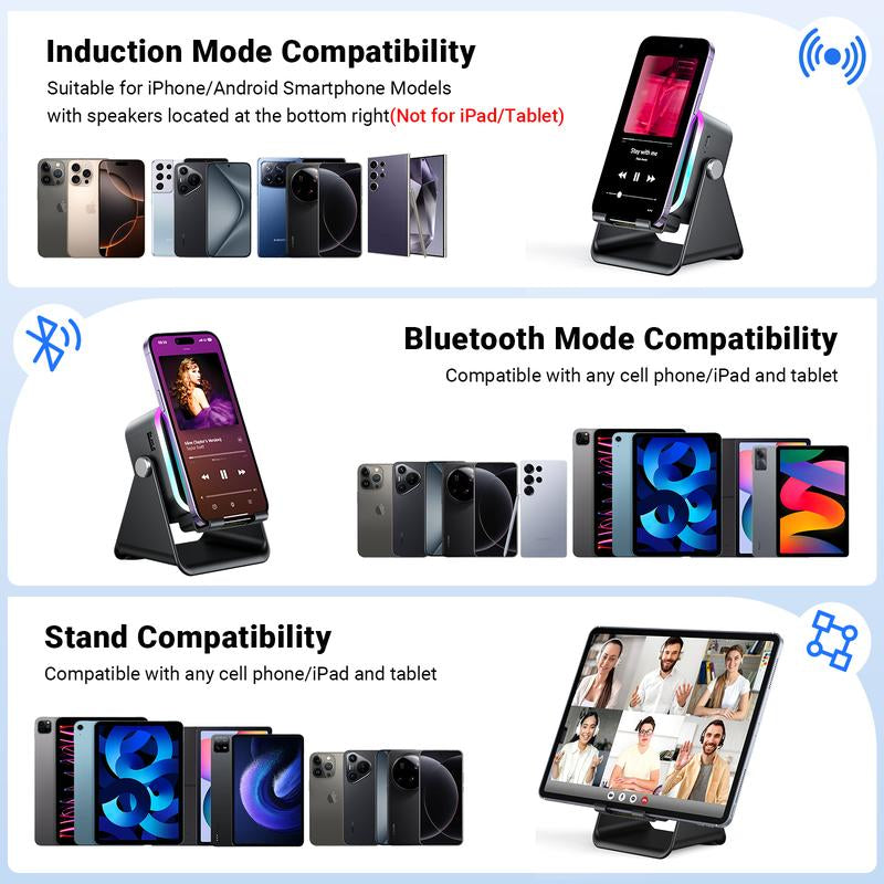 Revolutionary 5-in-1 Wireless Induction Speaker Stand with 3500mAh Power Bank and 360° Adjustable Design - Perfect for Music Lovers and Tech Enthusiasts