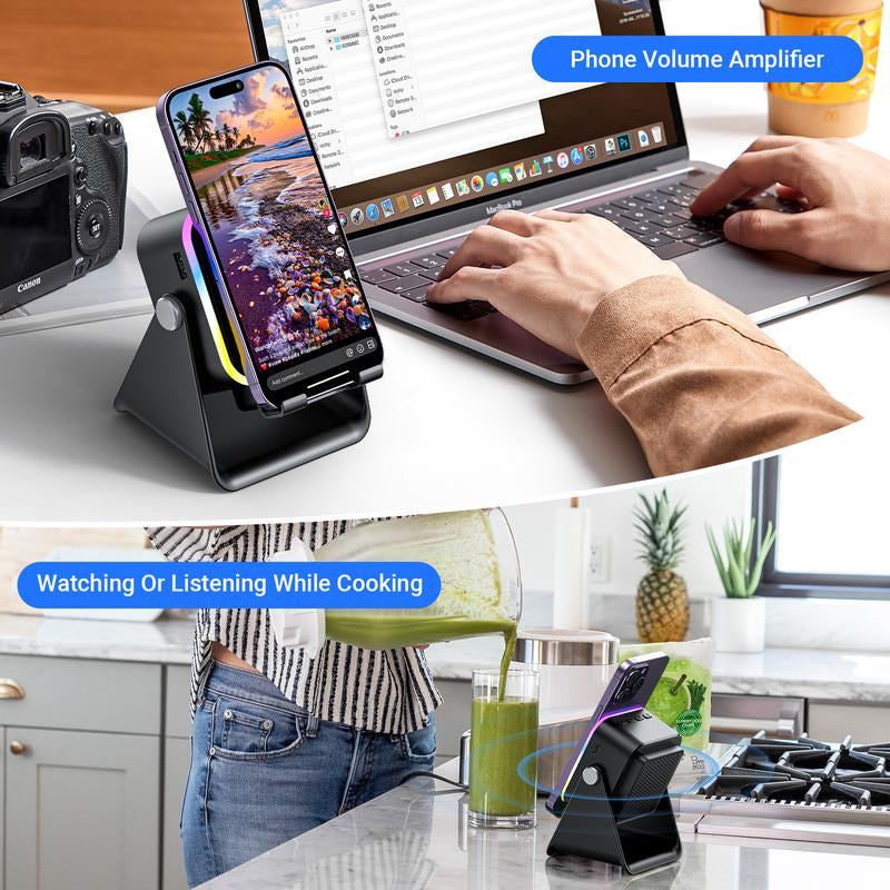 Revolutionary 5-in-1 Wireless Induction Speaker Stand with 3500mAh Power Bank and 360° Adjustable Design - Perfect for Music Lovers and Tech Enthusiasts